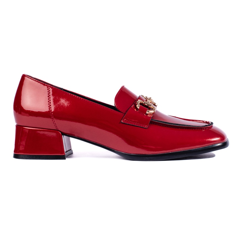 Sergio Leone Mocassins femininos vermelhos envernizados