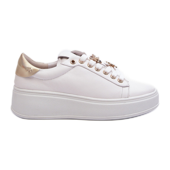 S.Barski Tênis feminino de couro na plataforma com alfinetes D&amp;A SN67 branco
