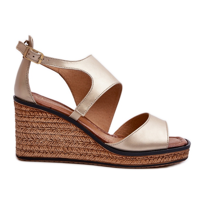 Sandálias femininas de couro com cunha Maciejka 06657-25 douradas dourado