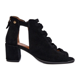 Sandálias femininas de camurça de salto alto Maciejka 06456-01 pretas preto