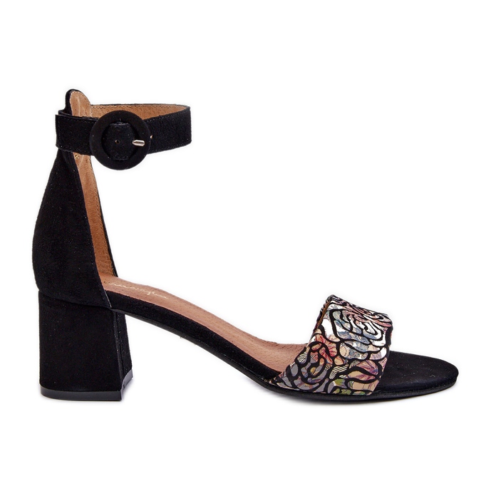 Sandálias de salto alto em camurça Maciejka 04141-48 pretas preto