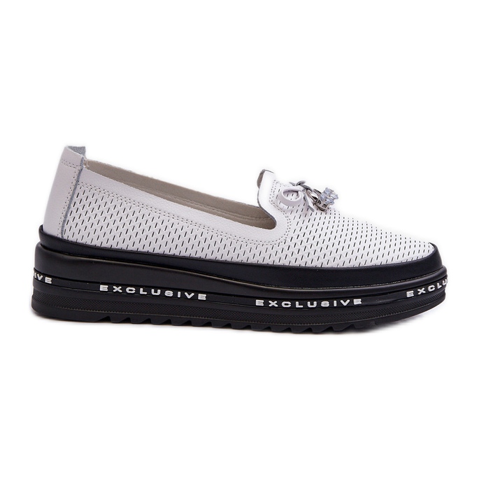 Mocassins femininos de couro na plataforma S.Barski LR400, branco