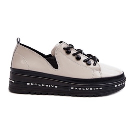 Sapatos femininos com cadarço em plataforma de couro natural S.Barski LR620 bege