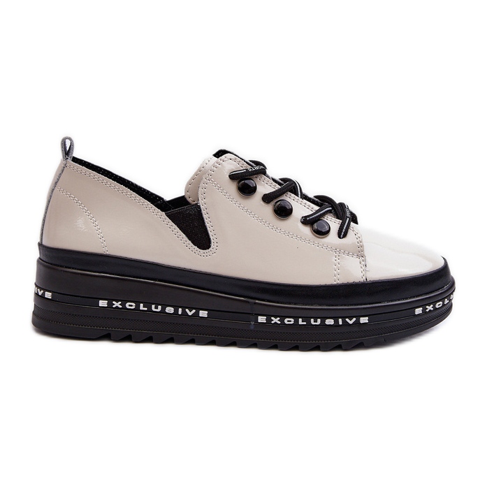 Sapatos femininos com cadarço em plataforma de couro natural S.Barski LR620 bege