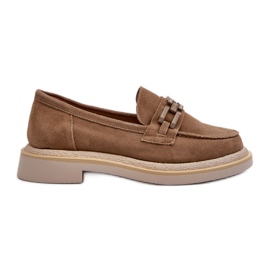 S.Barski Mocassins femininos de camurça com salto plano e decoração D&amp;A TW101 marrom