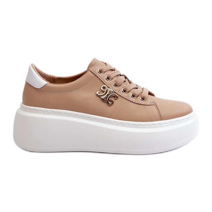 Tênis feminino de couro com plataforma marrom Pernalia marrom castanho