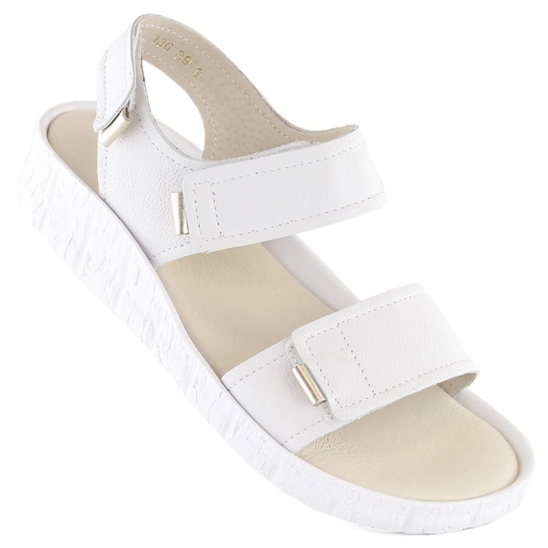 Sandálias femininas confortáveis ​​de couro com velcro, brancas Helios 136.188 branco