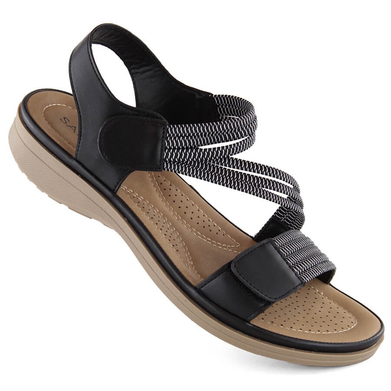 Sandálias femininas de velcro com elásticos, pretas Sabatina Y8066-1 preto