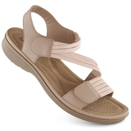 Sandálias femininas de velcro bege com elásticos Sabatina Y8066-1