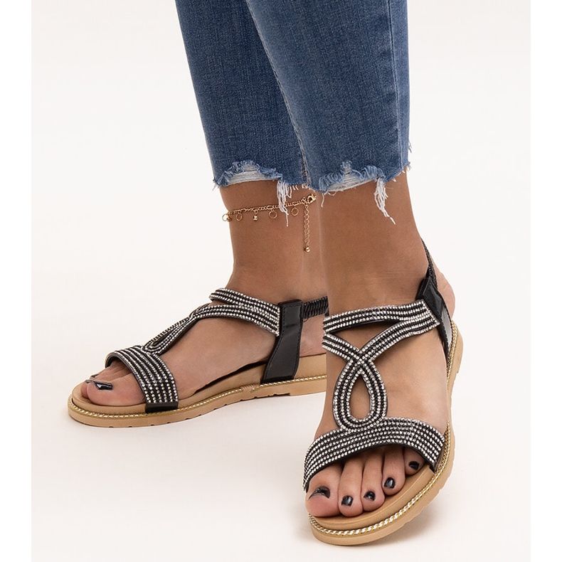 Sandálias pretas decoradas com zircões Detila preto