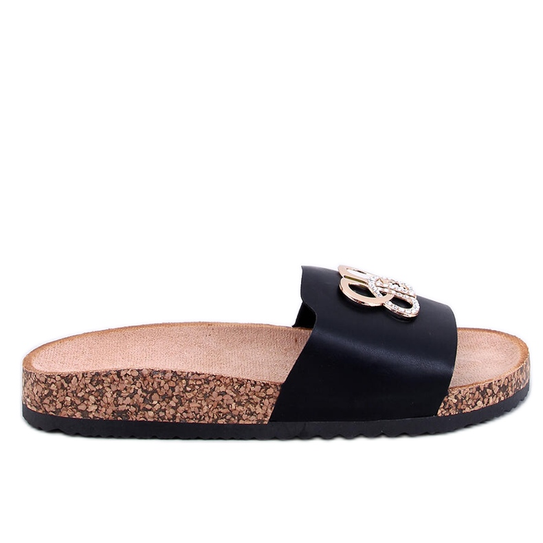 Chinelos Ibanei em cortiça preta com strass preto