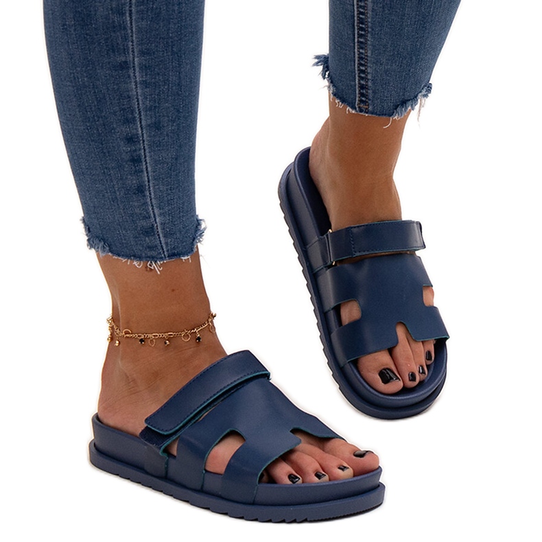 Chinelos de velcro azul marinho da Kassis