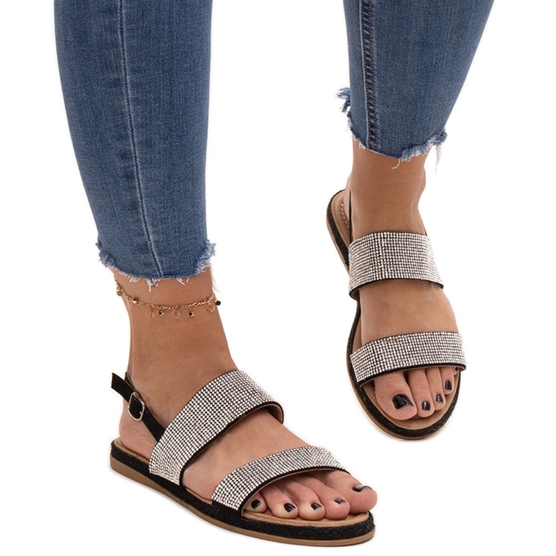 Sandálias pretas decoradas com zircões Carvalia preto