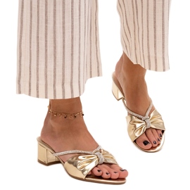 Mules de salto alto decorados com zircões Anbrani dourado Mules de salto alto decorados com zircões Anbrani dourado