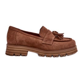 Zazoo 3469 Mocassins femininos de camurça com franjas, marrom