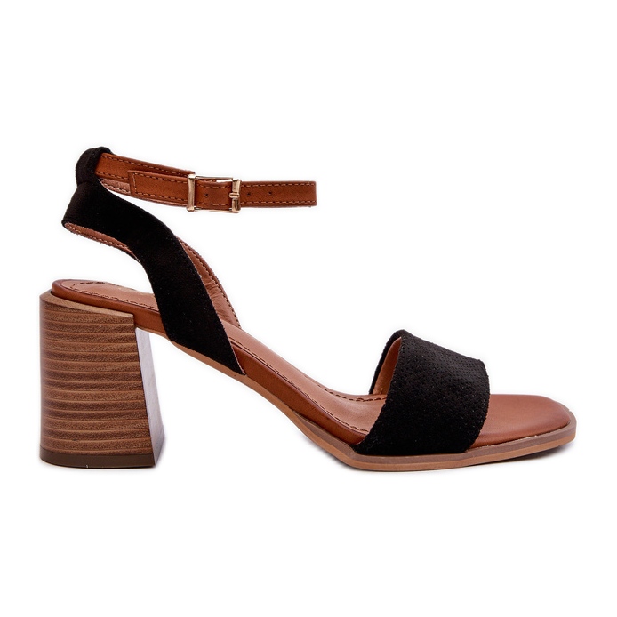 Sandálias femininas de salto alto confeccionadas em camurça ecológica preta Ronvia preto