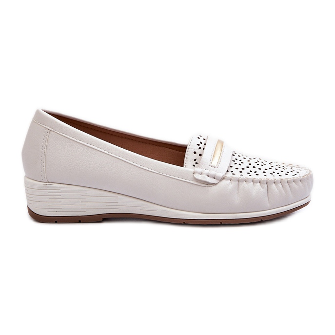 Mocassins femininos com padrão vazado em couro ecológico, Dusty White Nassnema branco