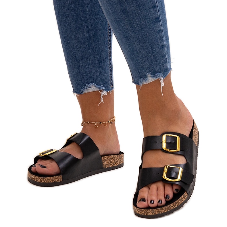 Chinelos pretos com sola de cortiça Oline