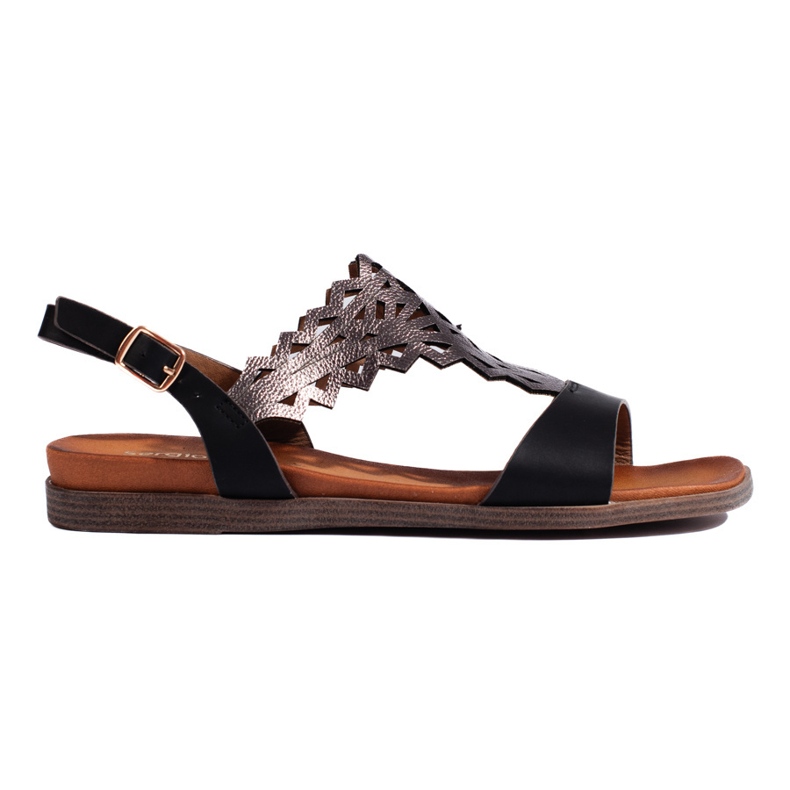 Sandálias femininas pretas perfuradas de Sergio Leone preto