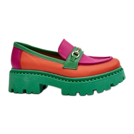 Mocassins femininos de couro Zazoo 3476, verdes multicolorido