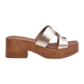 Zazoo 40412 chinelos femininos elegantes de couro com decoração dourada dourado