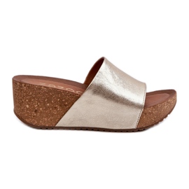 Zazoo 40289 chinelos femininos de couro com cunha de cortiça, dourados