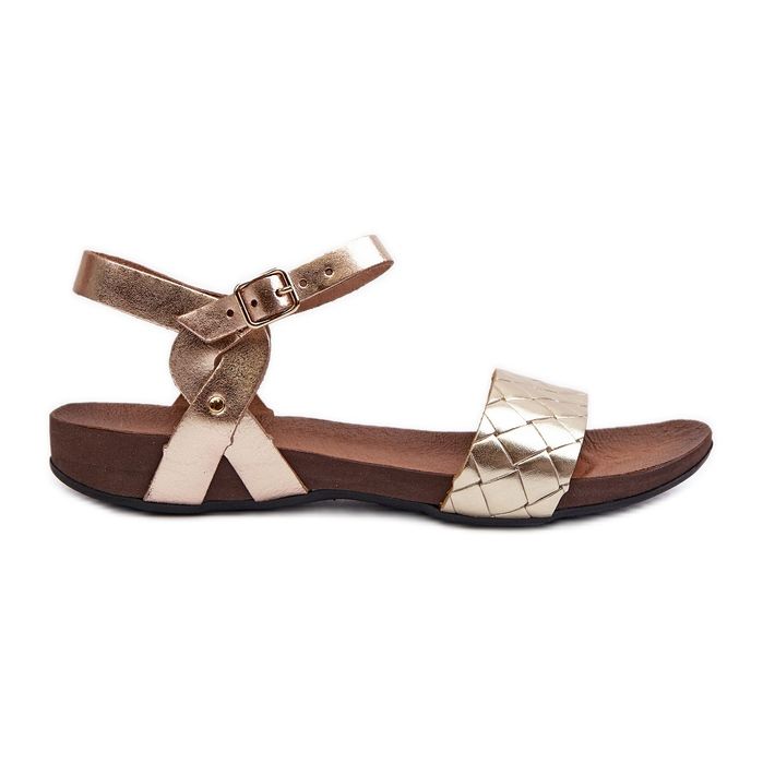 Zazoo 40027 Sandálias femininas de couro plano, douradas dourado