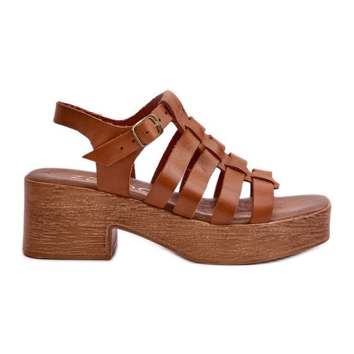 Sandálias femininas de couro Zazoo 40410, marrom castanho