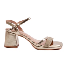 Sandálias femininas de salto alto com tira brilhante, douradas Tessata dourado