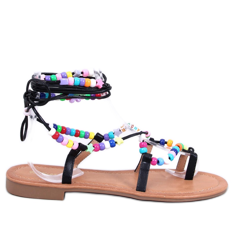 Maios Sandália romana preta com missangas preto