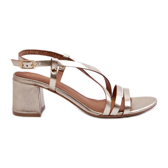 Sandálias de couro com salto baixo Maciejka 06653-25 ouro dourado