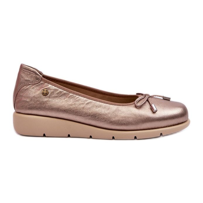 Sapatos de bailarina femininos elegantes feitos de couro natural Maciejka P6504-25 dourado