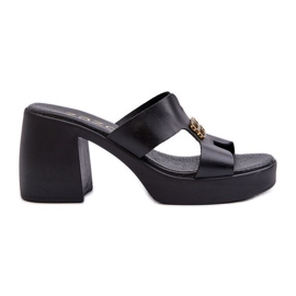 Zazoo 40419 chinelos femininos de couro com recortes e decoração, pretos Zazoo 40419 chinelos femininos de couro com recortes e decoração, pretos