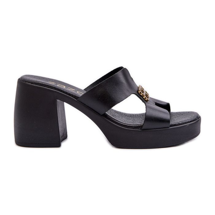 Zazoo 40419 chinelos femininos de couro com recortes e decoração, pretos