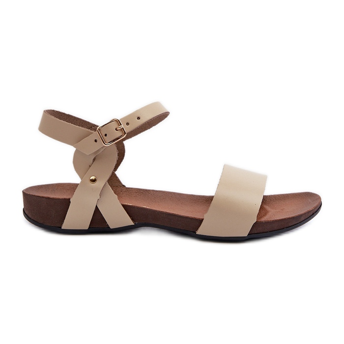 Zazoo 40027 Sandálias femininas de couro raso, bege