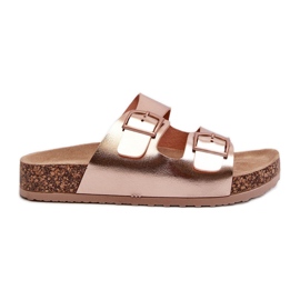 Evento Chinelos Femininos em Plataforma de Cortiça com Fivelas, Ouro Rosa, Klinesta dourado