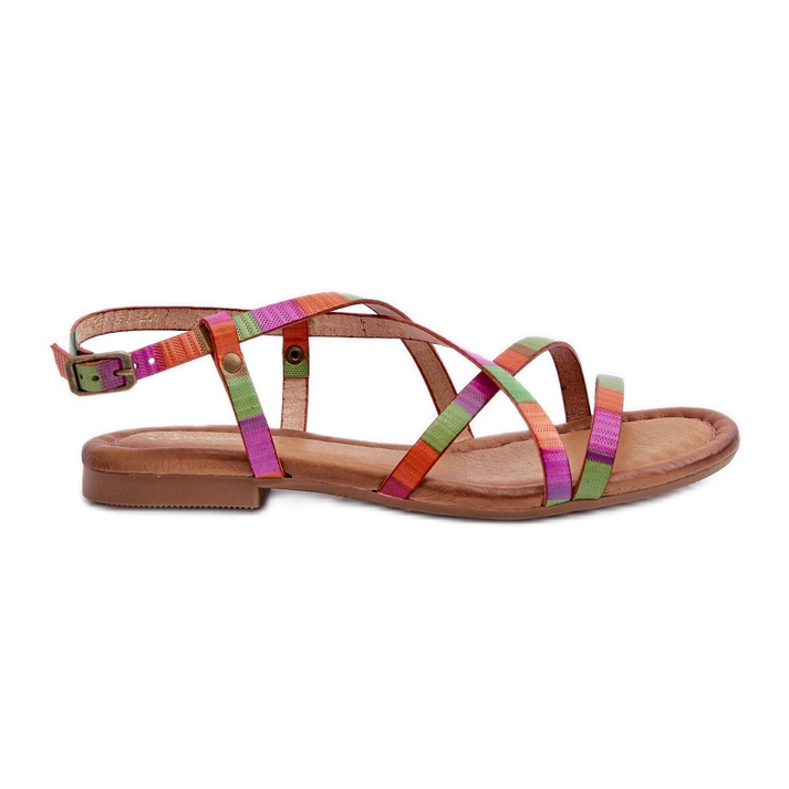 Sandálias femininas planas de couro Maciejka 06635-39 multicoloridas multicolorido