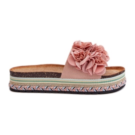 Chinelos femininos com plataforma decorados com flores, rosa Nodina