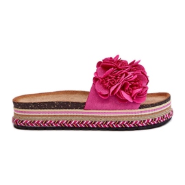 Chinelos femininos com plataforma decorados com flores fúcsia Nodina rosa Chinelos femininos com plataforma decorados com flores fúcsia Nodina rosa