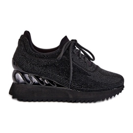 S.Barski Tênis feminino de cunha decorado com zircões D&amp;A MR38-377 preto