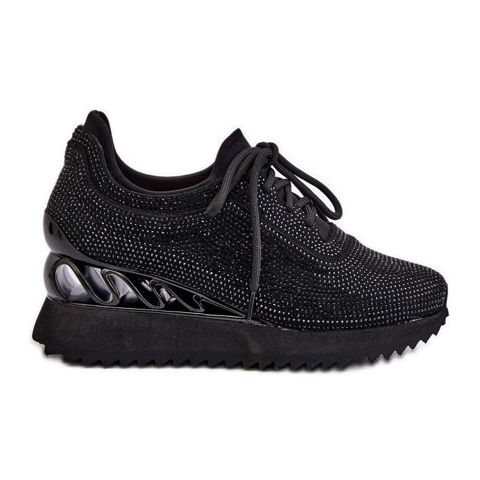 S.Barski Tênis feminino de cunha decorado com zircões D&amp;A MR38-377 preto