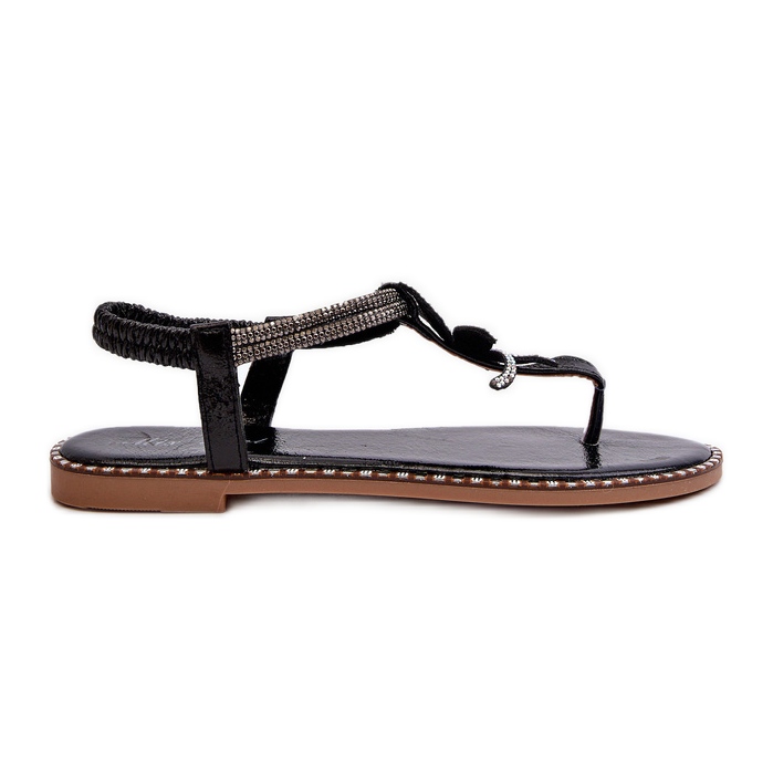 Sandálias rasteiras femininas com flor decorativa, Black Edoni preto