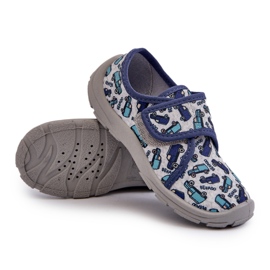 Chinelos infantis de velcro Befado 974X529 cinza-azul marinho