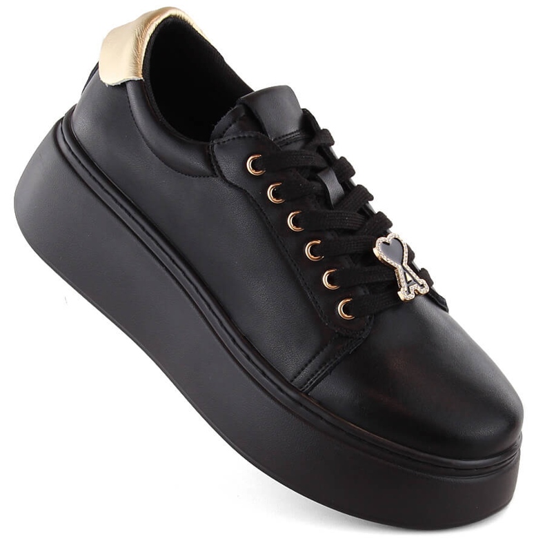 Sapatos femininos de couro com plataforma preta, Vinceza 66700 preto