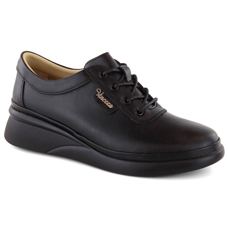 Sapatos femininos de couro preto com atacadores Vinceza 7922