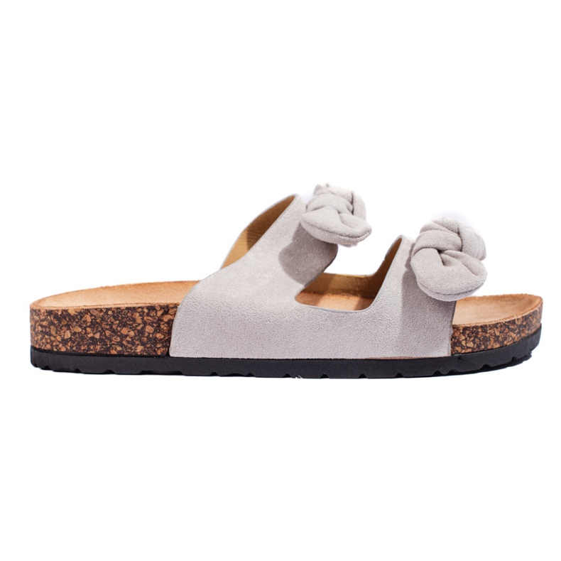 Chinelos femininos de camurça cinza com cortiça