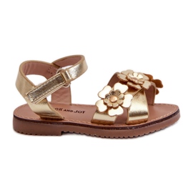 Sandálias infantis decoradas com flores, fechadas com velcro, fagossa dourada dourado Sandálias infantis decoradas com flores, fechadas com velcro, fagossa dourada dourado