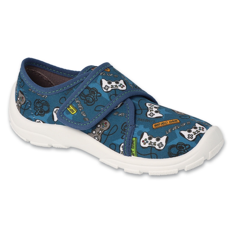 Chinelos infantis Befado, velcro 974Y567, azul com estampas Chinelos infantis Befado, velcro 974Y567, azul com estampas