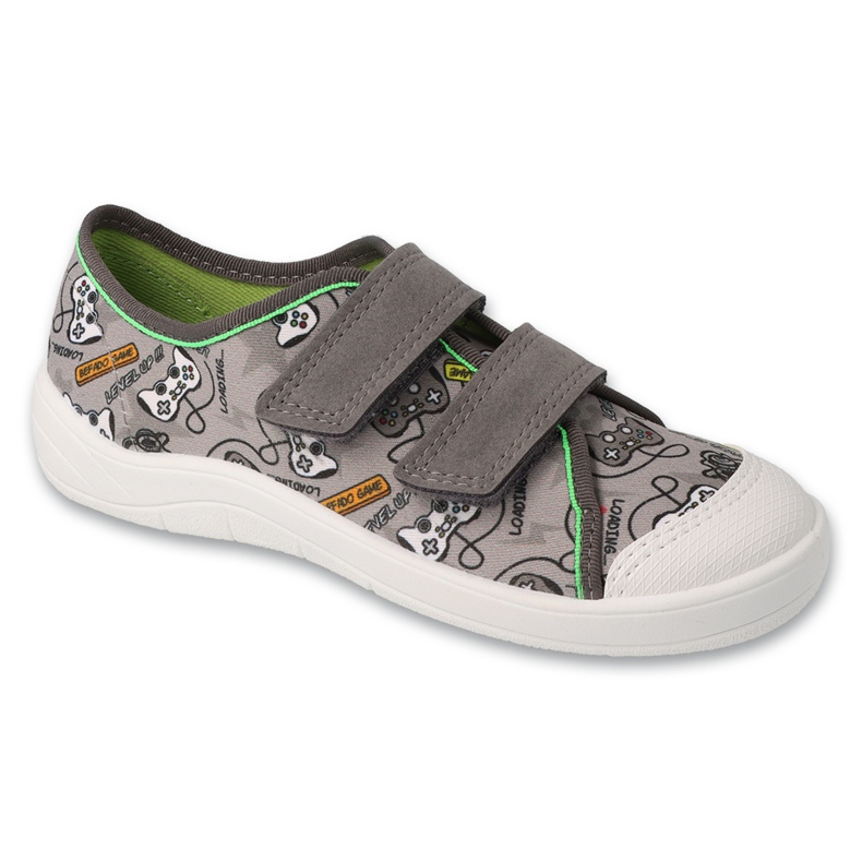 Chinelos infantis Befado com velcro 772X009, cinza com estampas