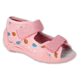 Sandálias infantis Befado 342P058, rosa com conchas